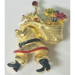 Vintage ART Signed Arthur Pepper Enameled Rhinestone Santa Brooch Pin